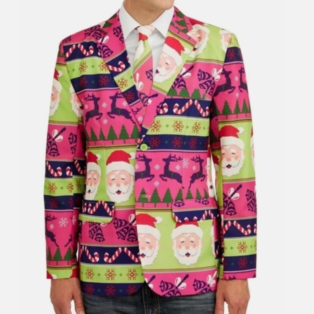 Holiday Time Blazer Christmas Santa Print Holiday Suit
Jacket X-Mas Party